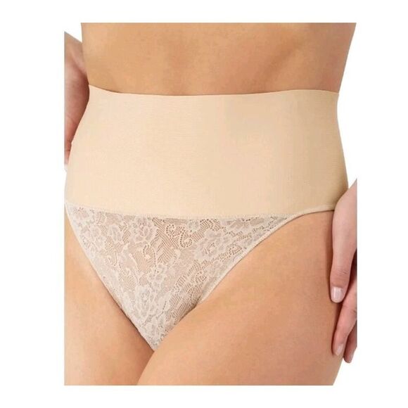 Maidenform Womens Shaping Thong Underwear 3XL Beige waistband Cool Comfort New - Picture 3 of 11